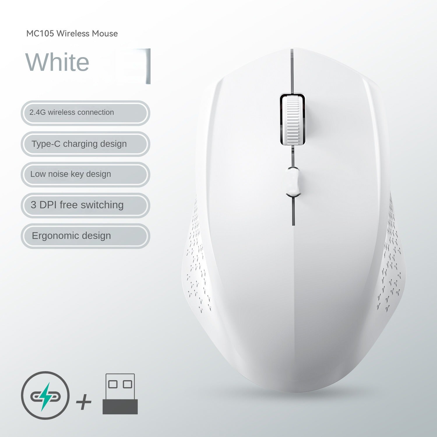 Dual-Mode Wireless Mouse, Bluetooth 5.2 Mouse, Silent Rechargeable Gaming Mouse, 1600DPI for Laptop Computer