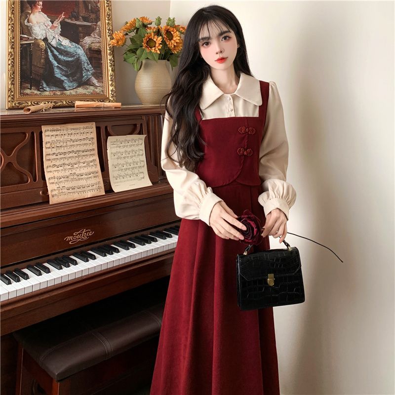 Elegant Red Dress For Women Large Size Chinese Style Two Piece Set French Style Niche Flattering Co 1