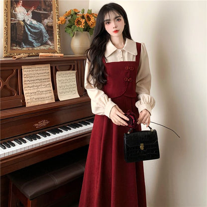 Elegant Red Dress For Women Large Size Chinese Style Two Piece Set French Style Niche Flattering Co 1