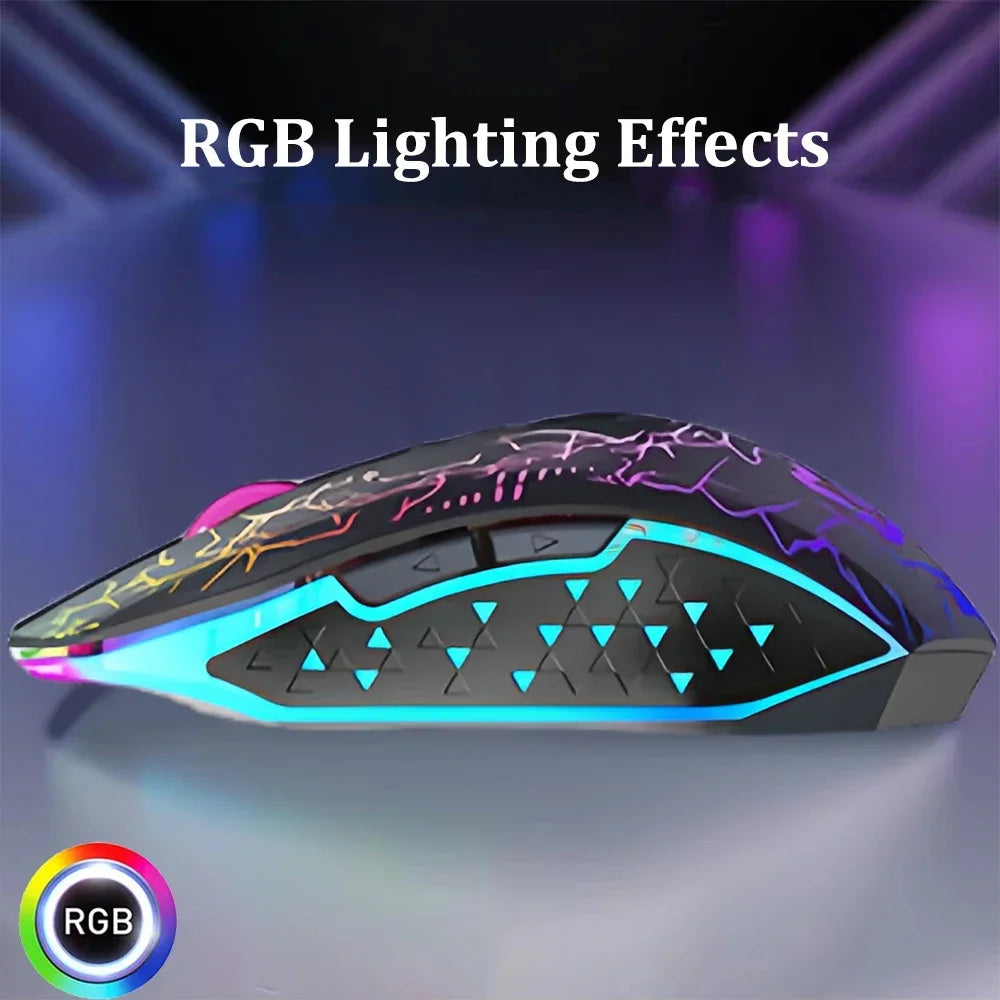Dual-Mode Gaming Mouse, Bluetooth 5.2 Mouse, RGB 2.4G Wireless Mouse, 6 Buttons, Silent Mouse for MacBook, Tablet