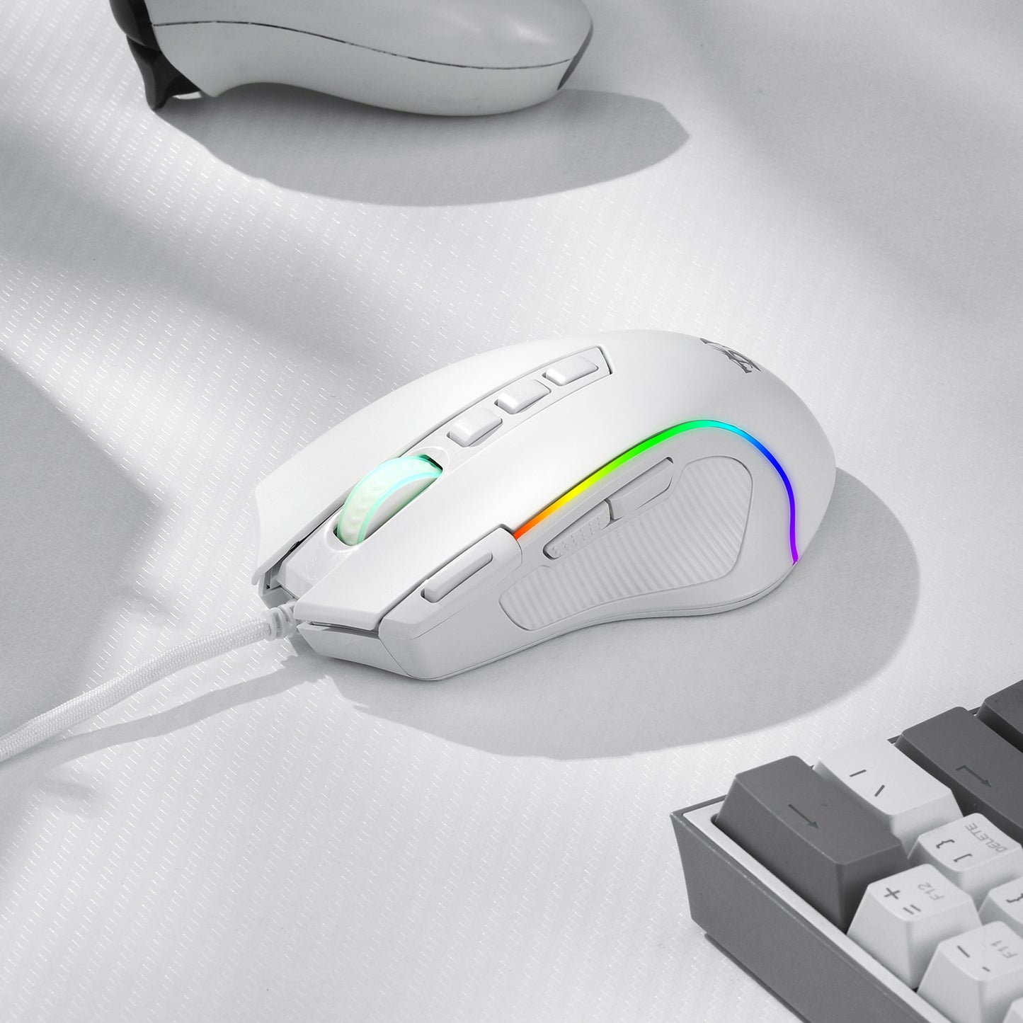 8000 DPI Wired Optical Redragon M612 Predator RGB Gaming Mouse, White, 11 Programmable Buttons