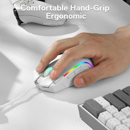 8000 DPI Wired Optical Redragon M612 Predator RGB Gaming Mouse, White, 11 Programmable Buttons