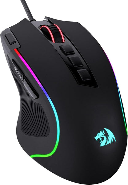 8000 DPI Wired Optical Redragon M612 Predator RGB Gaming Mouse, White, 11 Programmable Buttons