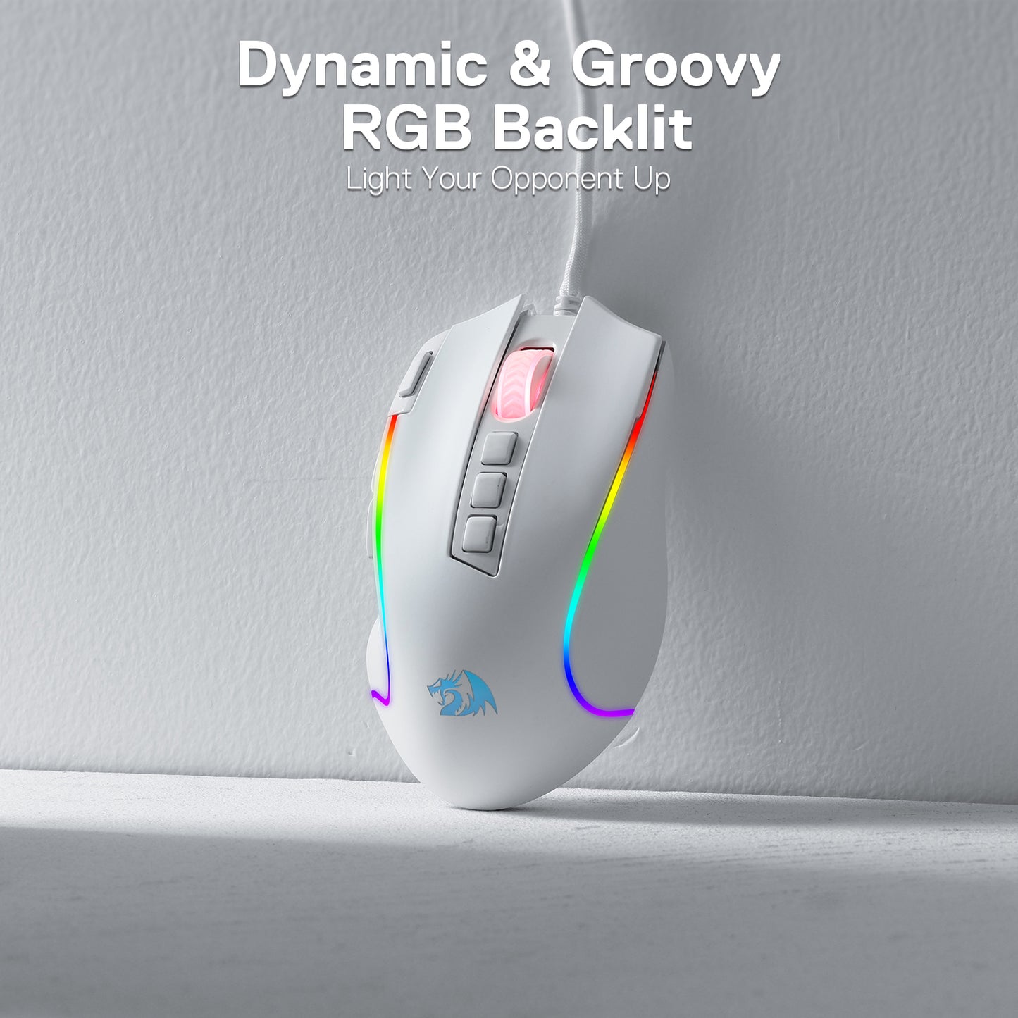 8000 DPI Wired Optical Redragon M612 Predator RGB Gaming Mouse, White, 11 Programmable Buttons