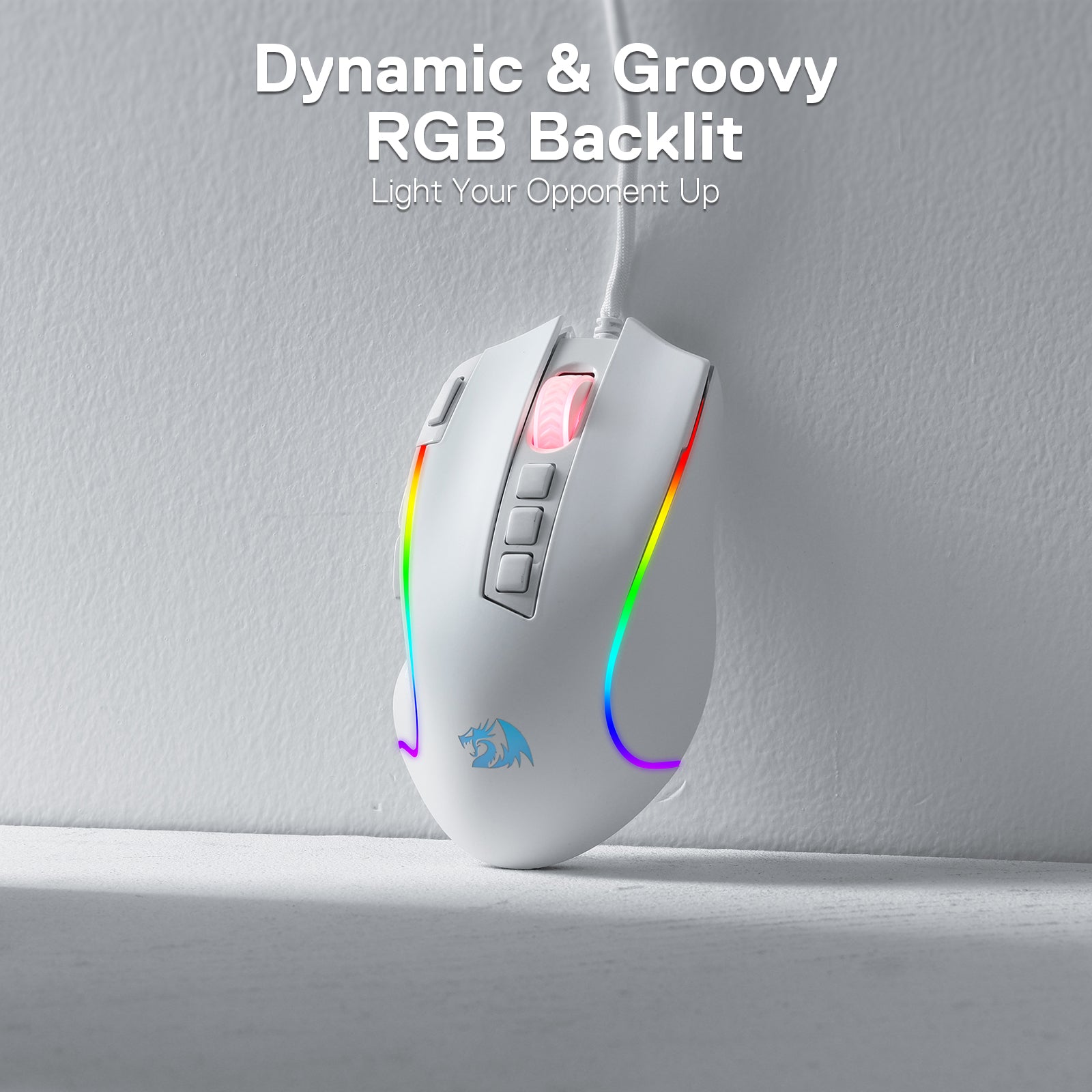8000 DPI Wired Optical Redragon M612 Predator RGB Gaming Mouse, White, 11 Programmable Buttons