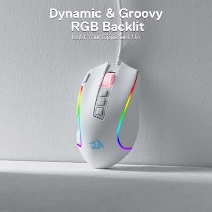 8000 DPI Wired Optical Redragon M612 Predator RGB Gaming Mouse, White, 11 Programmable Buttons