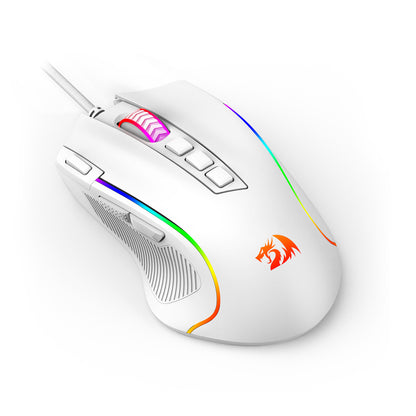 8000 DPI Wired Optical Redragon M612 Predator RGB Gaming Mouse, White, 11 Programmable Buttons
