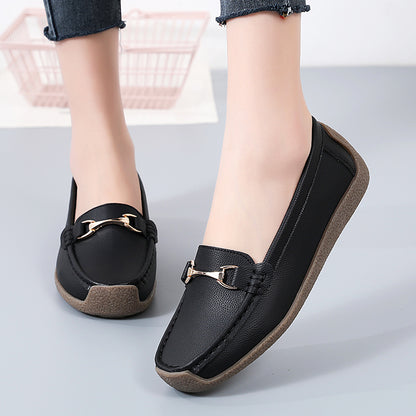 Designer Vulcanize Women Shoes Flats, Leather Moccasins Sneakers Slip-on Loafers Female Boat Shoes Casual Comfort