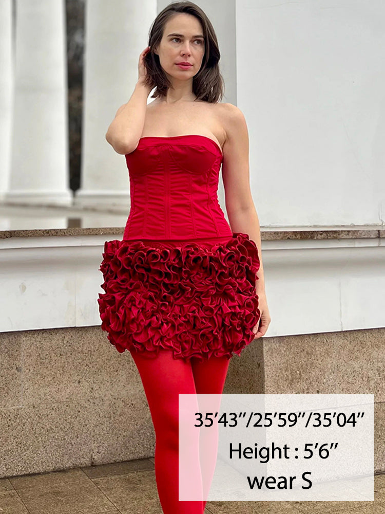 Mingmingxi Winter Cocktail Dress Strapless Sexy Mini Dress Luxury Red Lace Up New Year Party Dresse 2