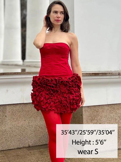 Mingmingxi Winter Cocktail Dress Strapless Sexy Mini Dress Luxury Red Lace Up New Year Party Dresse 2