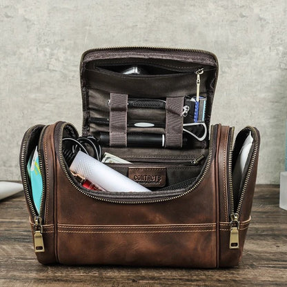 Mens Business Travel Leather Toiletry Bag