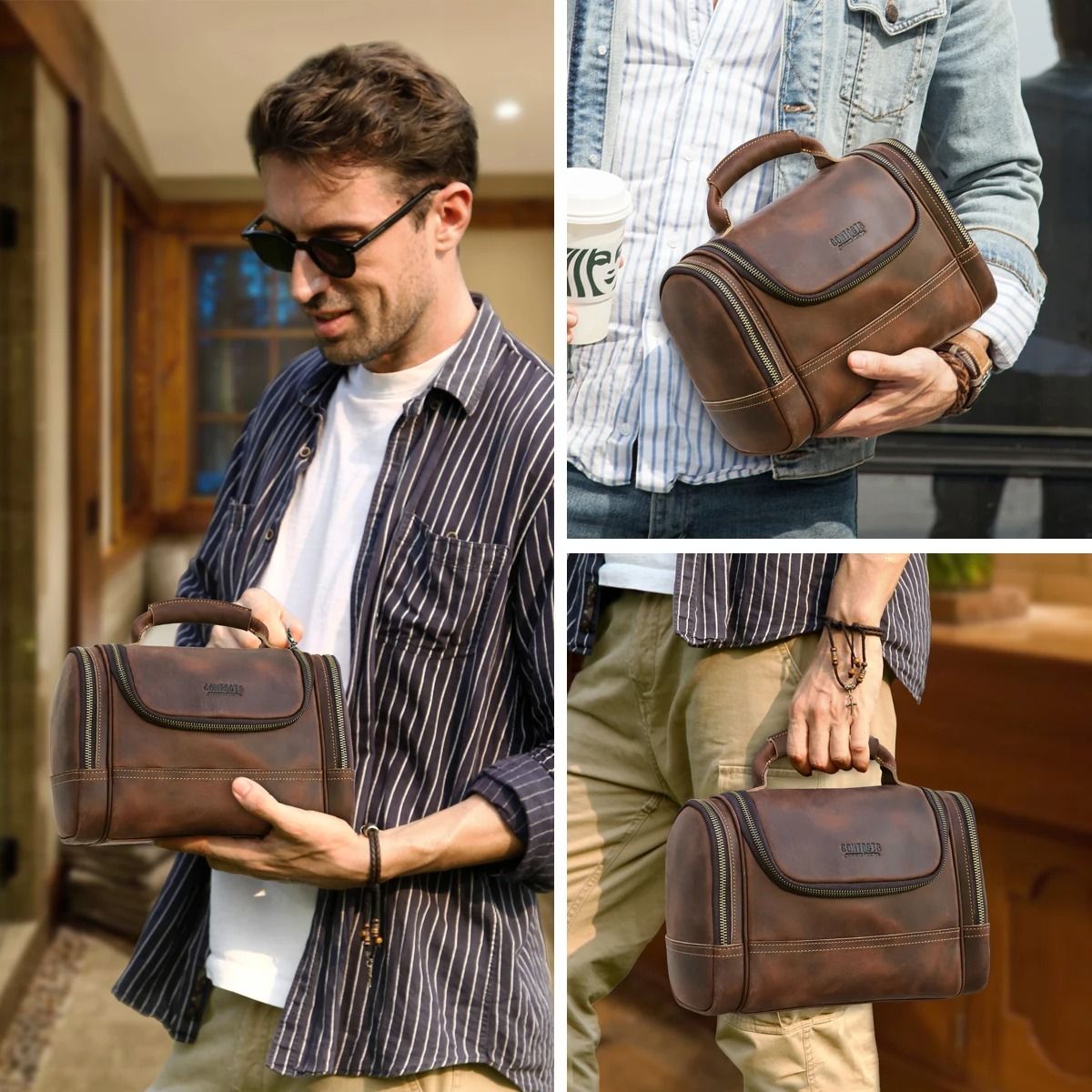Mens Business Travel Leather Toiletry Bag 2