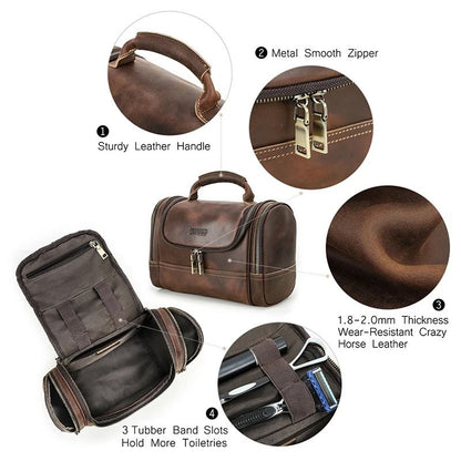 Mens Business Travel Leather Toiletry Bag 4