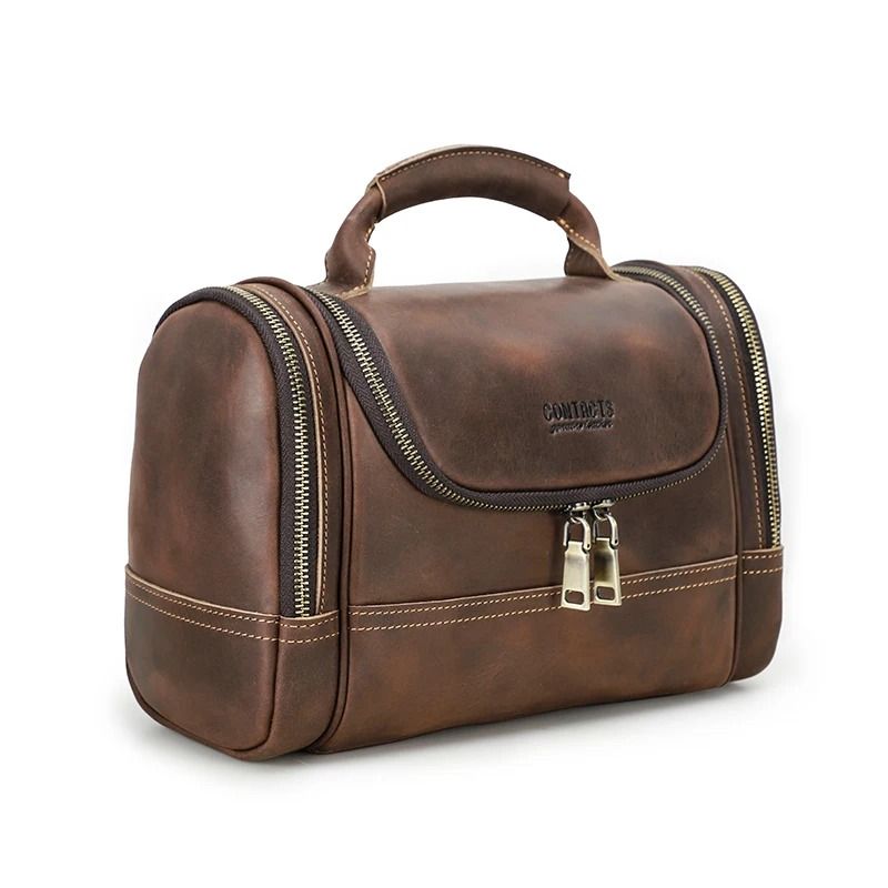 Mens Business Travel Leather Toiletry Bag 6