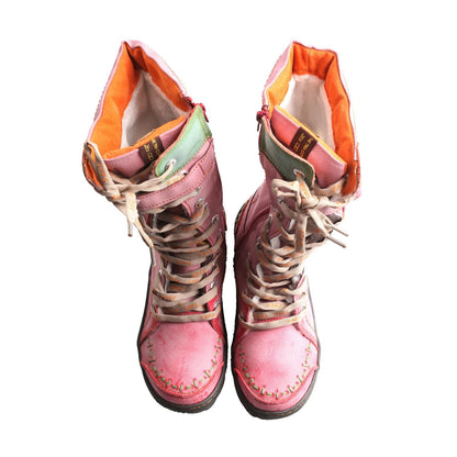 Womens Long Warm Leather Winter Boots With Hand Stitched Design 1