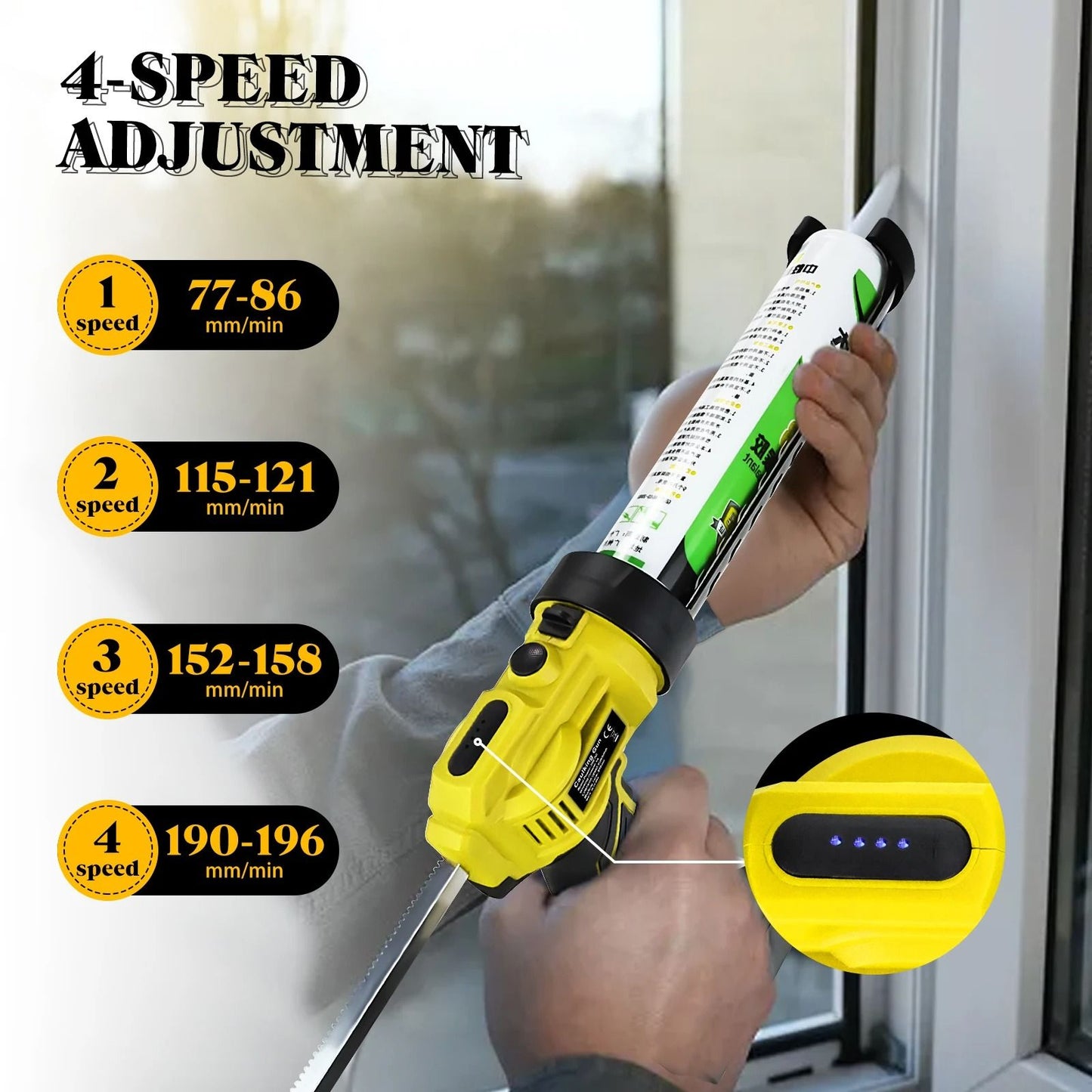Cordless Electric Caulk Gun With Adjustable Speeds And LED Light 1