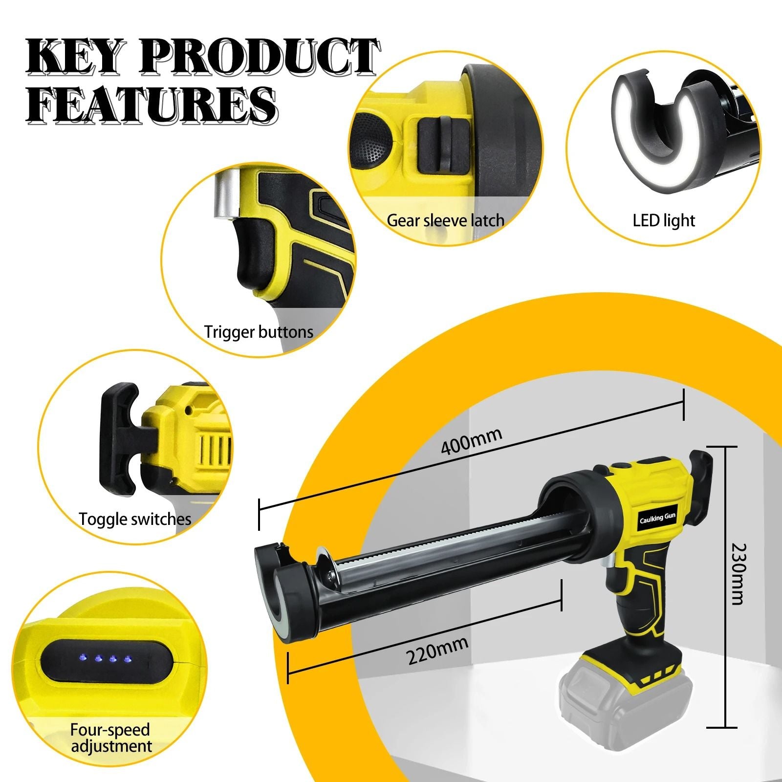 Cordless Electric Caulk Gun With Adjustable Speeds And LED Light 2