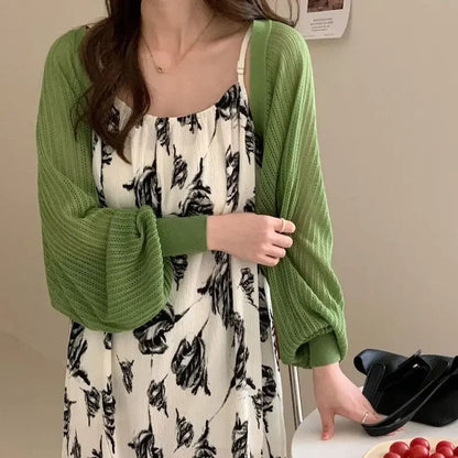 Womens Ice Silk Knitted Cardigan Top