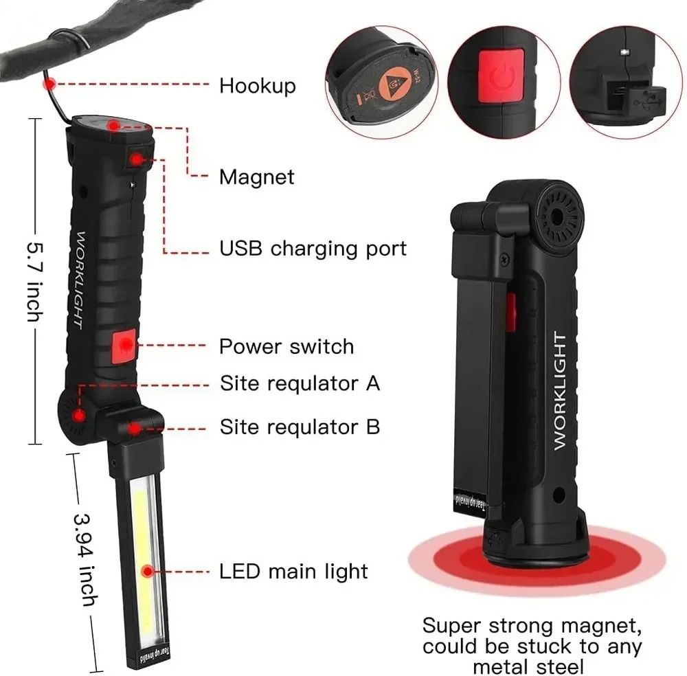 COB LED Work Light USB Rechargeable With Magnetic Hook  Power Bank 2