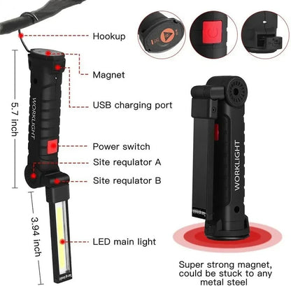 COB LED Work Light USB Rechargeable With Magnetic Hook  Power Bank 2