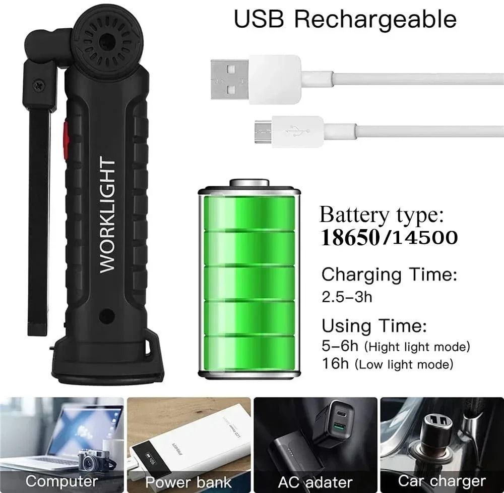 COB LED Work Light USB Rechargeable With Magnetic Hook  Power Bank 4