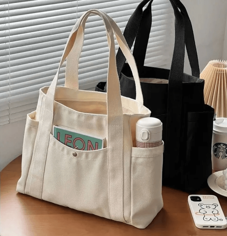Large Capacity Canvas Tote Bag for Work School and Shopping