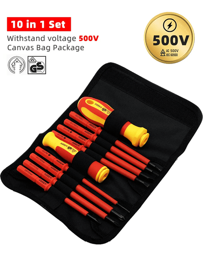 Insulated Screwdriver Set 10 Piece VDE Magnetic Interchangeable Blades with Case