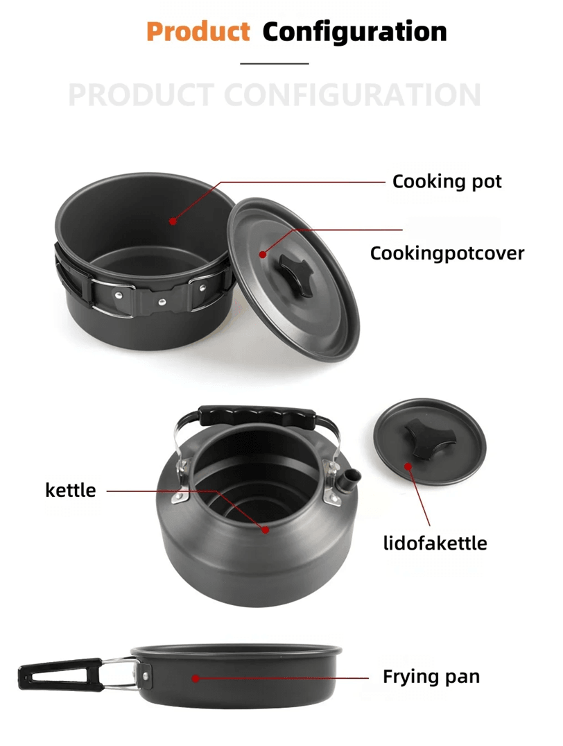 Camping Cookware Set With Folding Pot And Kettle For 2 To 3 People 1