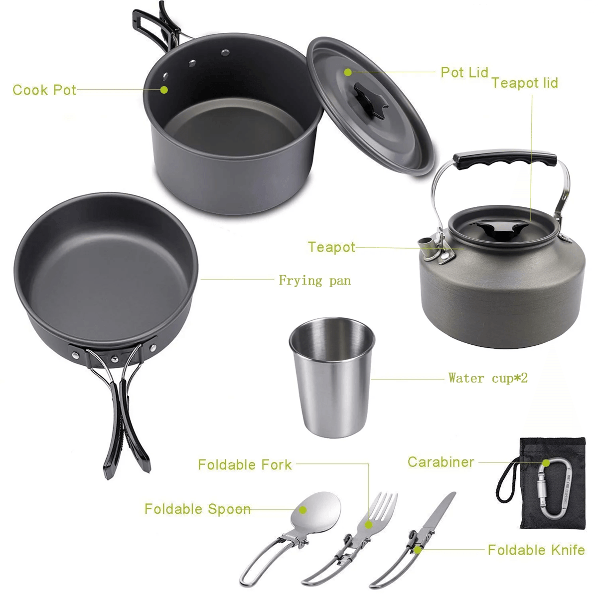 Camping Cookware Set With Folding Pot And Kettle For 2 To 3 People 3