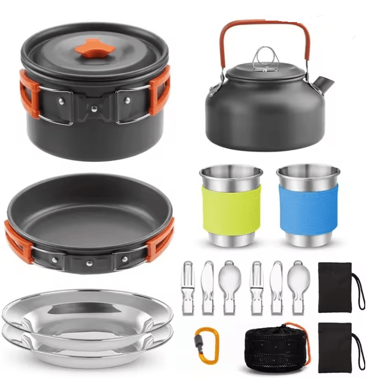 Camping Cookware Set With Folding Pot And Kettle For 2 To 3 People 5