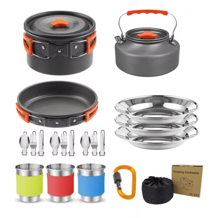 Camping Cookware Set With Folding Pot And Kettle For 2 To 3 People 6