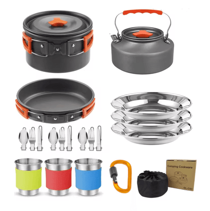 Camping Cookware Set With Folding Pot And Kettle For 2 To 3 People 6