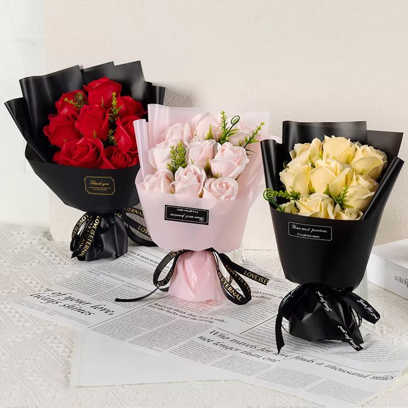 9-Head Soap Flower Rose Bouquet – Artificial Roses for Weddings, Birthdays, Valentine's Day & Home Decoration