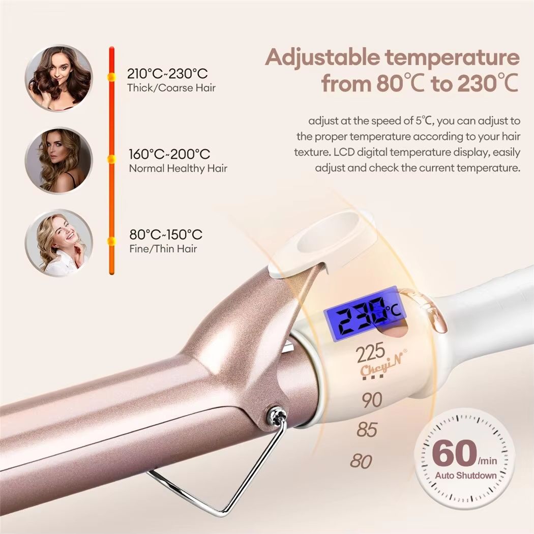 CkeyiN Professional Ceramic Hair Curler  32mm  38mm Curling Iron With Adjustable Temperature For Lo 3