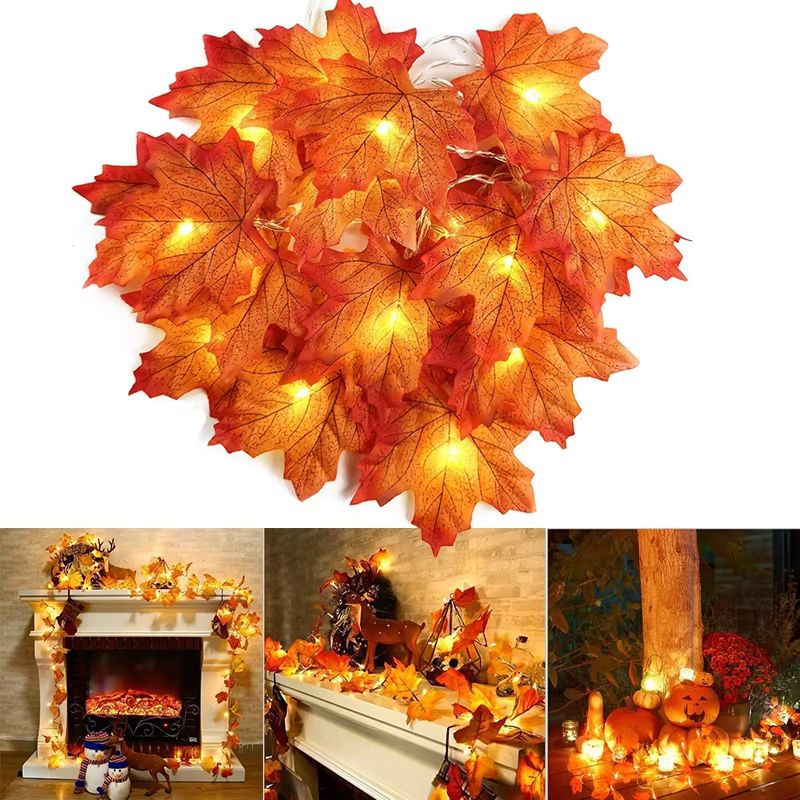 LED Maple Leaf String Lights – 2M/3M/6M Artificial Leaf Garland Lantern for Christmas, Halloween & Home Party Decor