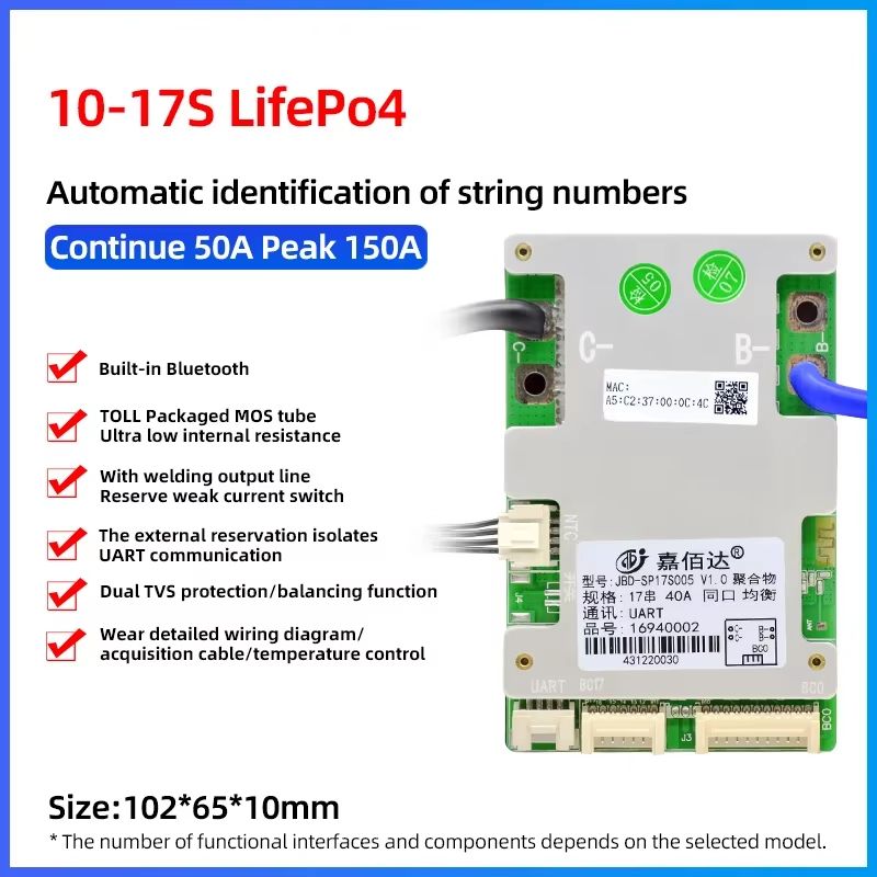 JBD Smart BMS With BuiltIn Bluetooth  Lithium Battery Protection Board 7S17S For 24V 36V 48V  60V L 16