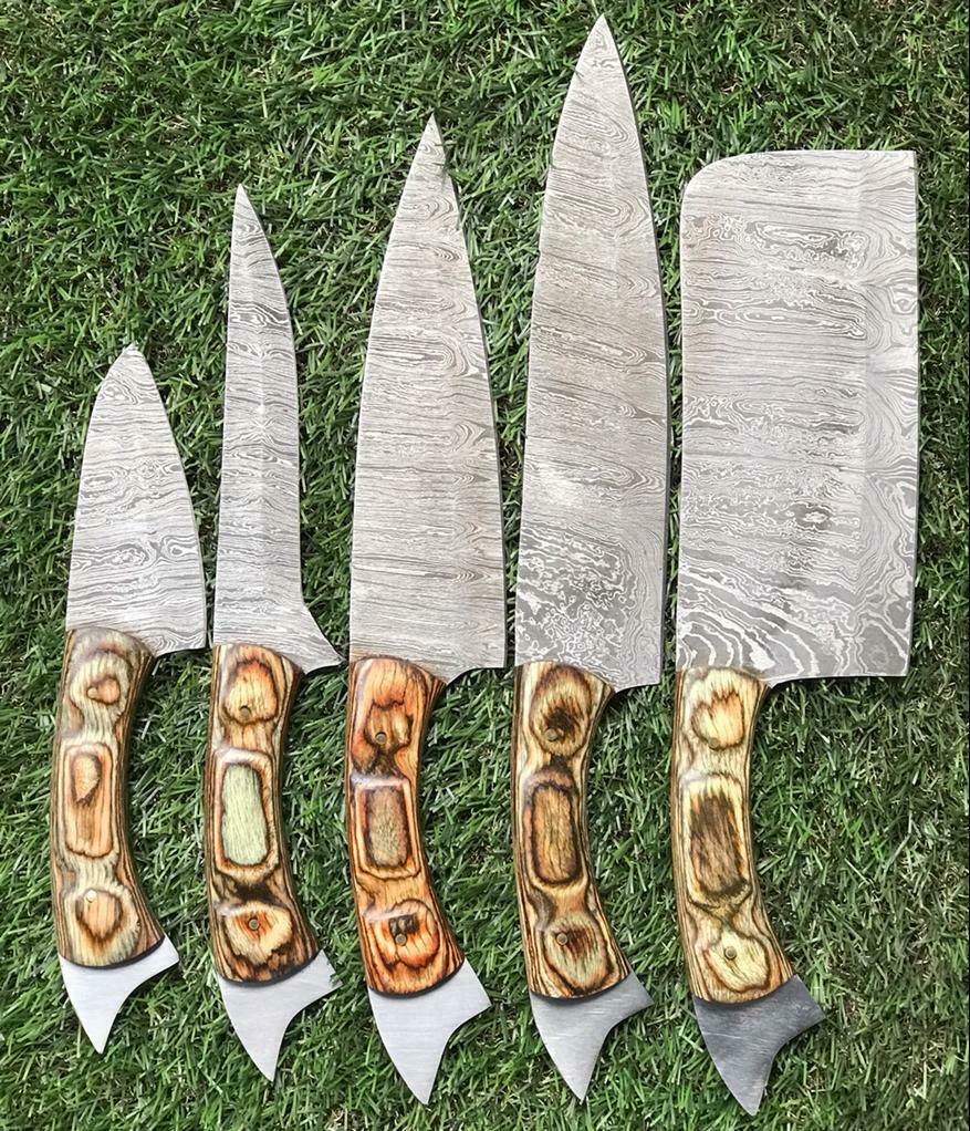 Custom Handmade Twist Damascus Steel Chef Knife Set  9 To 13 Kitchen Knives With Rosewood Handle 1
