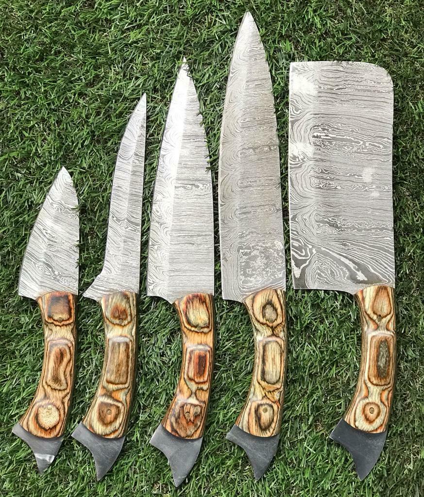Custom Handmade Twist Damascus Steel Chef Knife Set  9 To 13 Kitchen Knives With Rosewood Handle 2