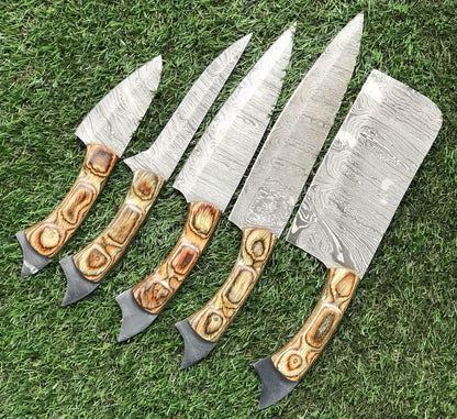 Custom Handmade Twist Damascus Steel Chef Knife Set  9 To 13 Kitchen Knives With Rosewood Handle 3