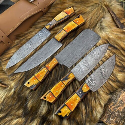 Handmade Twist Damascus Steel Chef Knife Set With Rosewood Handles 2