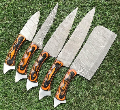 Professional Damascus Steel Chef Knife Collection With Rosewood Grip 1