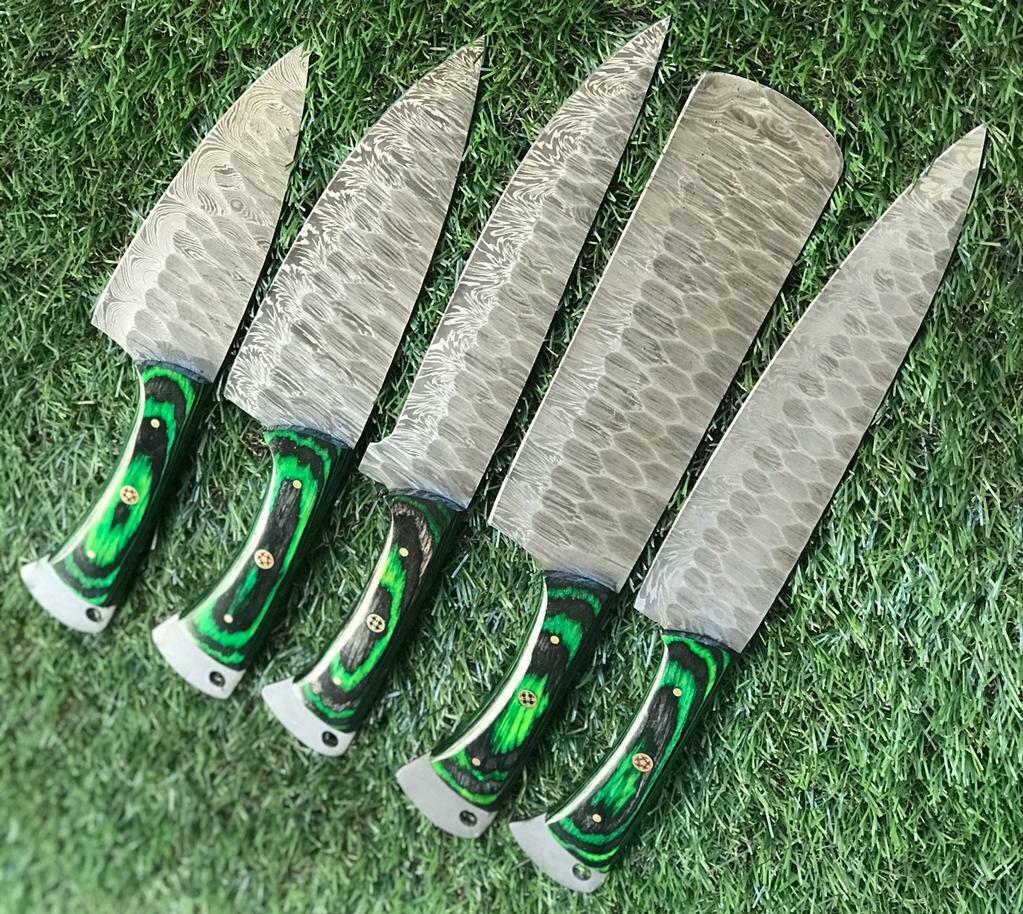 5Piece Handmade Damascus Kitchen Knives Set  Twist Pattern Design 2