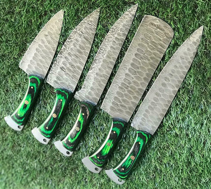 5Piece Handmade Damascus Kitchen Knives Set  Twist Pattern Design 2