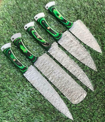 5Piece Handmade Damascus Kitchen Knives Set  Twist Pattern Design 3