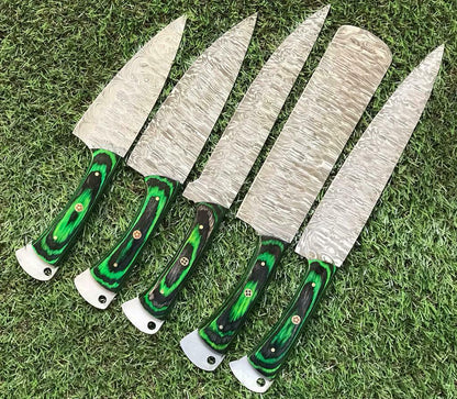 5Piece Handmade Damascus Kitchen Knives Set  Twist Pattern Design 4