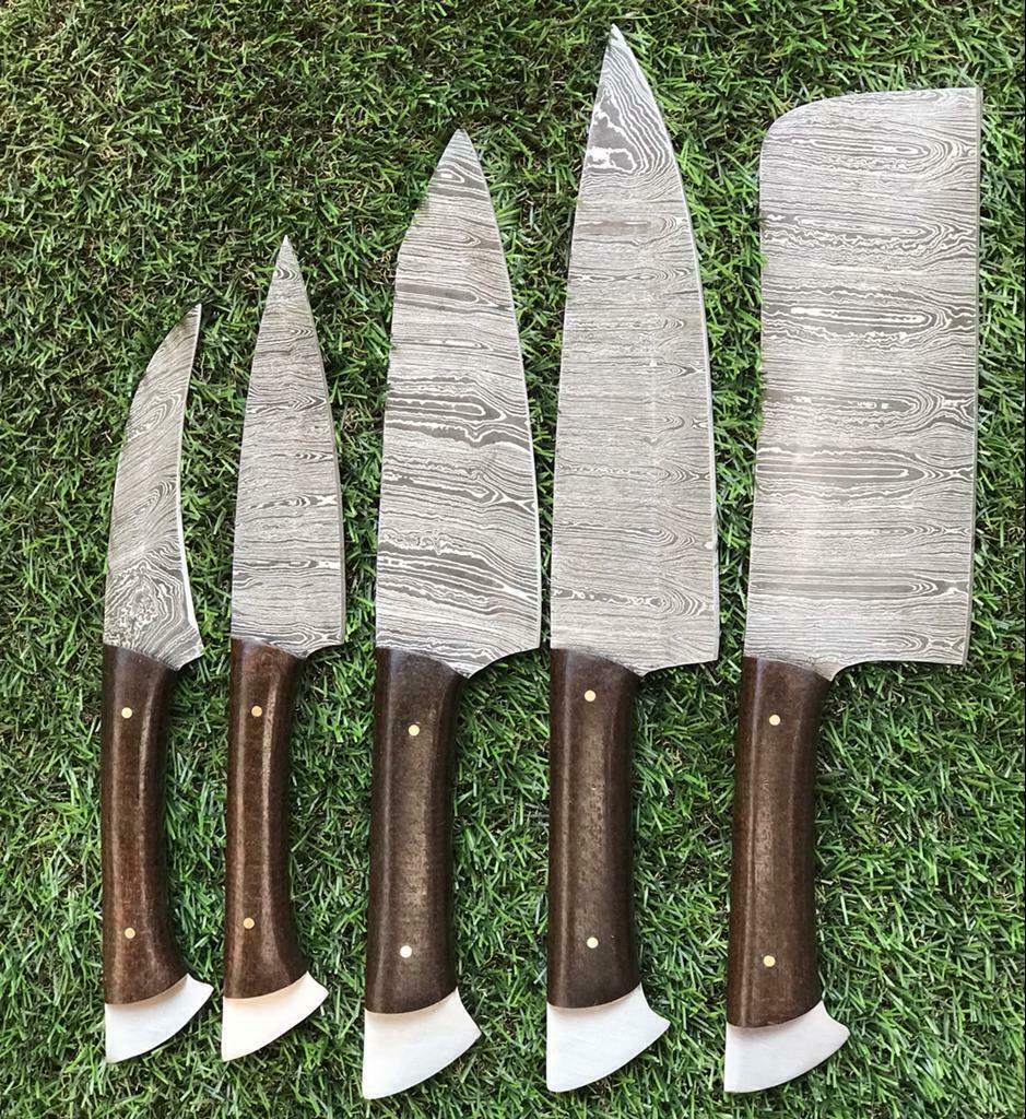 Unique Handmade Damascus Chef Knives With Elegant Rosewood Handles 1