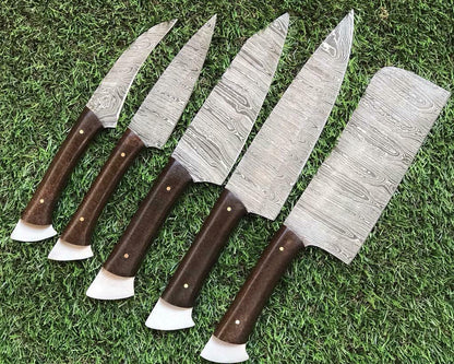 Unique Handmade Damascus Chef Knives With Elegant Rosewood Handles 2