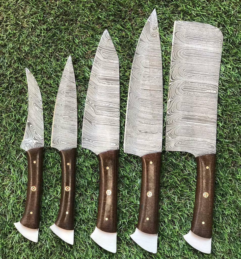 Unique Handmade Damascus Chef Knives With Elegant Rosewood Handles 3