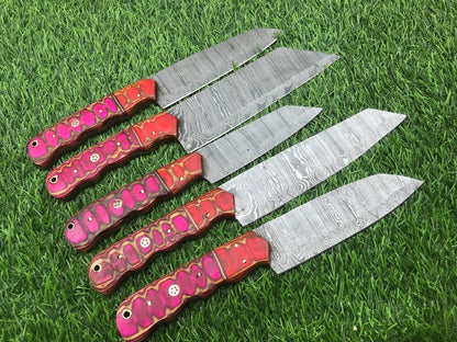Premium Damascus Chef Knife Collection  Handmade Rosewood Set 1