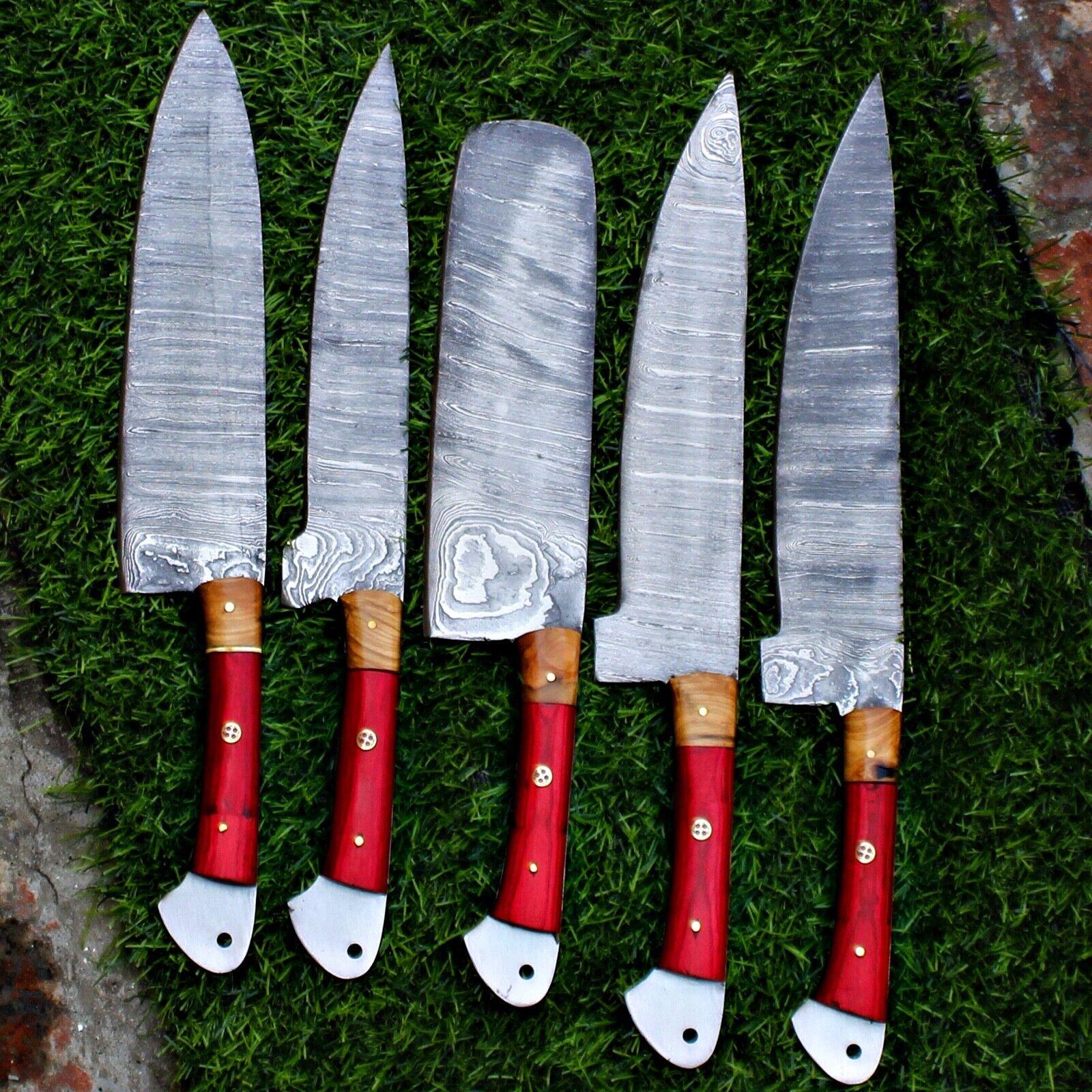 913 Custom Damascus Steel Chef Knives  Full Handmade Set 2